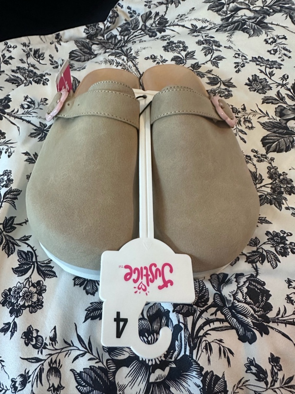 Justice Tan Slip-On Clog with Pink Accent Buckle